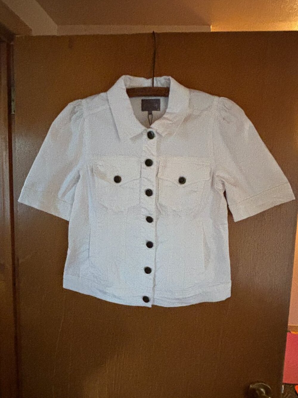 Culture white short sleeve denim jacket , with tags
